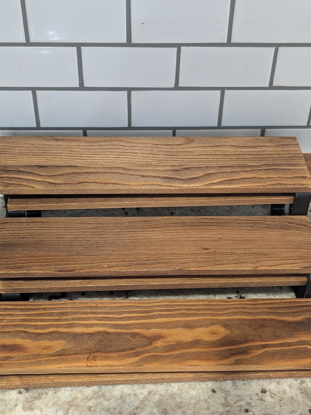Wood Slat Spice Shelf Organizer in Warm Brown Set Of Two
